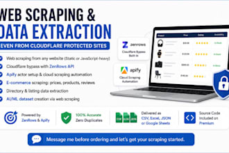 do web scraping, data extraction using zenrows, apify and n8n for any website