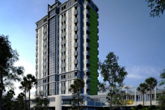 render architect 3d realistic house exterior, commercial building, elevation cgi