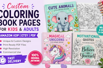 create custom coloring book pages for kids adults for amazon KDP etsy PDF
