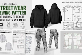 create clo3d sewing pattern for oversized hoodies, cargo pants and jacket