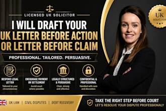 draft a UK letter before action or letter before claim as a UK solicitor
