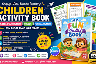 design children activity book, puzzle book design, mazes for kdp, canva design