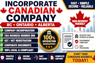 incorporate canadian company in bc ontario alberta with gst cra bn