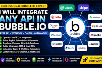 integrate any api in bubble io connect bubble with supabase, make, stripe