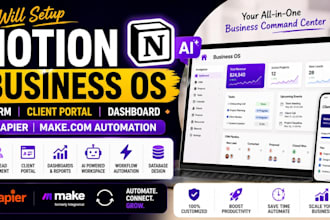 setup notion ai business os crm client portal dashboard zapier make automation