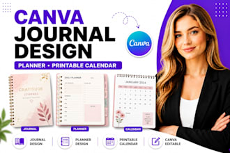 design canva journal planner and printable calendar for etsy