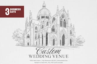 custom hand drawn venue and building sketch illustrations