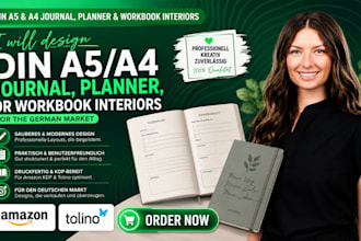design din a5 a4 journal, planner, or workbook interiors for the german market