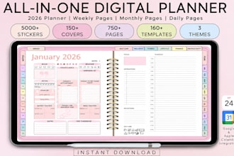 design hyperlinked pdf planner, etsy digital planner, goodnotes planner