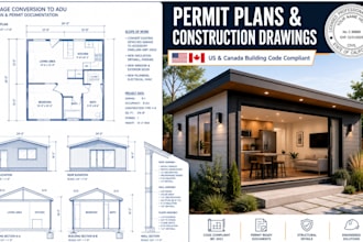 create adu or garage conversion permit plans and construction drawings