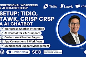 setup wordpress tidio, tawk, crisp, ai chatbot, automated customer support