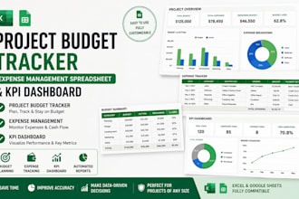 build a project budget tracker, expense management spreadsheet, KPI dashboard