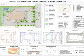 design civil site development plans grading drainage road layouts analysis