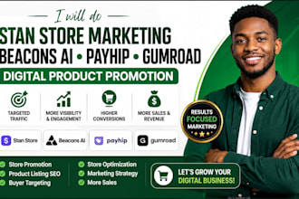 do stan store marketing, gumroad, payhip, beacons ai digital product promotion