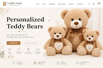 design teddy bear shopify store baby toy plush toy website kid clothing website