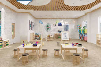 3d daycare renovation, classroom, nursery and kids playroom interior design