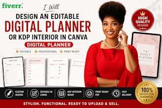 design an editable digital planner or KDP interior in canva, digital planner