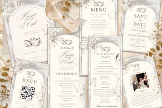 design a luxury lace wedding invitation suite with custom digital station