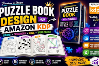 design activity book crossword, word search, puzzle paperback cover for KDP