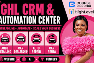 setup ghl CRM website automation for auto detailing dealership repair rental