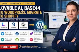 convert lovable ai website, base44 to wordpress, migrate lovable to shopify