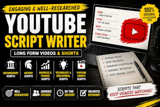 write engaging youtube scripts for documentaries, history and business