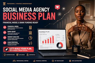 write social media marketing agency business plan, financial model, bank funding