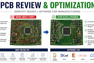 review your pcb board,  schematic review and fix any issue before manufacturing
