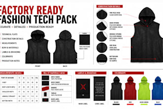 do factory ready fashion tech pack for streetwear, hoodies, activewear, apparel