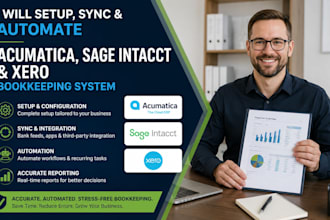 setup, sync, and automate acumatica cloud erp, sage intacct and xero bookkeeping