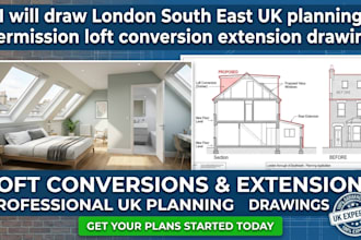 draw london south east UK planning permission loft conversion extension drawing