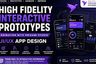 high fidelity interactive prototypes, animination with origami studio, UI,UX app
