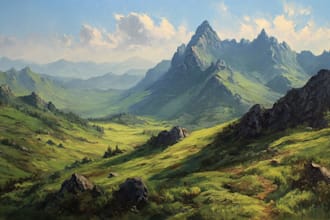 paint landscape in oil painting on canvas