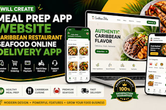 create meal prep website caribbean restaurant seafood online delivery app