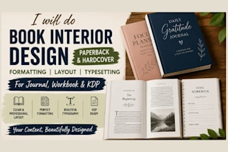 do book interior design paperback hardcover formatting for journal workbook kdp
