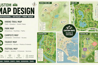 do custom hiking trail map, park map, campsite map, tourist map, festival map