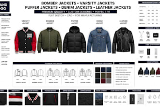 design fashion clothing tech pack apparel  any jackets for production