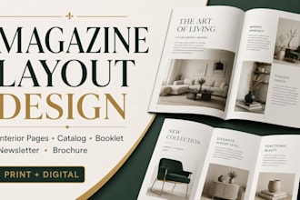 design magazine layout, interior page, catalog, booklet, newsletter and brochure