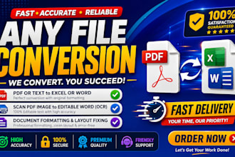 do any file conversion pft to excel pdf scan or layout format