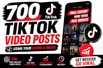 make 700 video post on tiktok using you sound and music