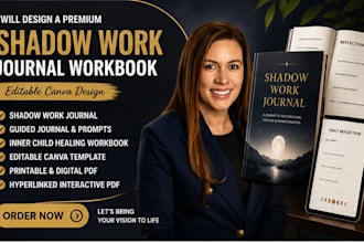design a premium shadow work journal, self help workbook, editable canva planner