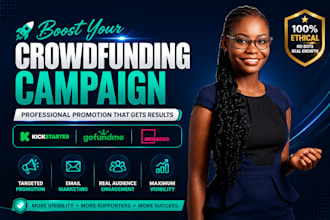 promote your crowdfunding campaign on kickstarter, gofundme, and indiegogo