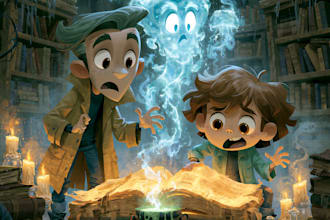 illustrate a childrens book series with magical art