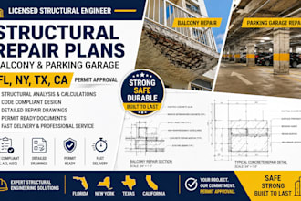 design florida texas california new york structural repair plans and city permit