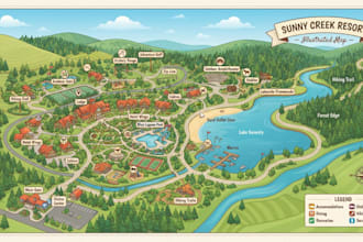 design custom illustrated maps, park maps, resort maps, and landscape plans