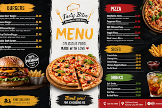 design editable canva restaurant menu,digital menu board takeaway fast food menu