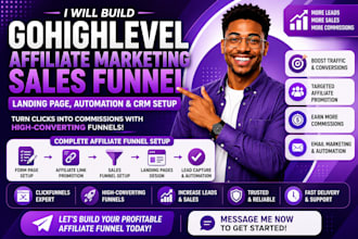 build gohighlevel affiliate marketing sales funnel, ghl landing page automation