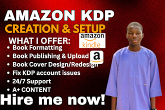 create and setup amazon KDP account, publish books and design a plus content