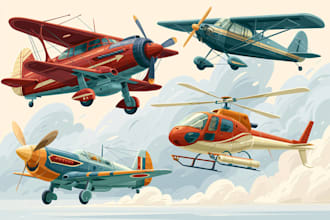 draw aircraft, airplane, helicopter into a vector cartoon
