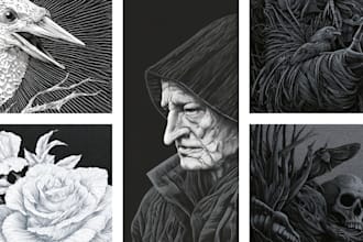 draw dark art illustration with engraving style